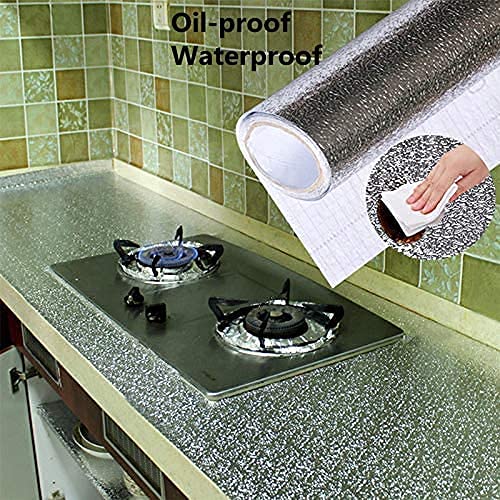 Kreya Kitchen Backsplash Aluminum Foil Sticker Oil and Waterproof Self Adhesive foil Paper for Home Improvement or Kitchen (Silver Curly 60x200)