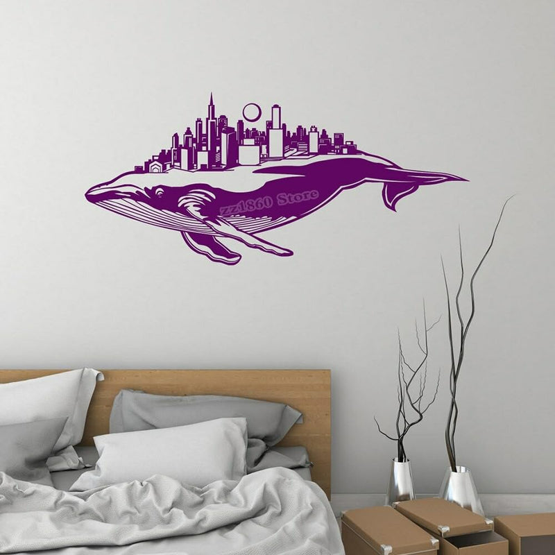 GADGETS WRAP Vinyl Whale Vinyl Wall Decal Big City Skyline Creative Art Whale Wall Stickers Purple