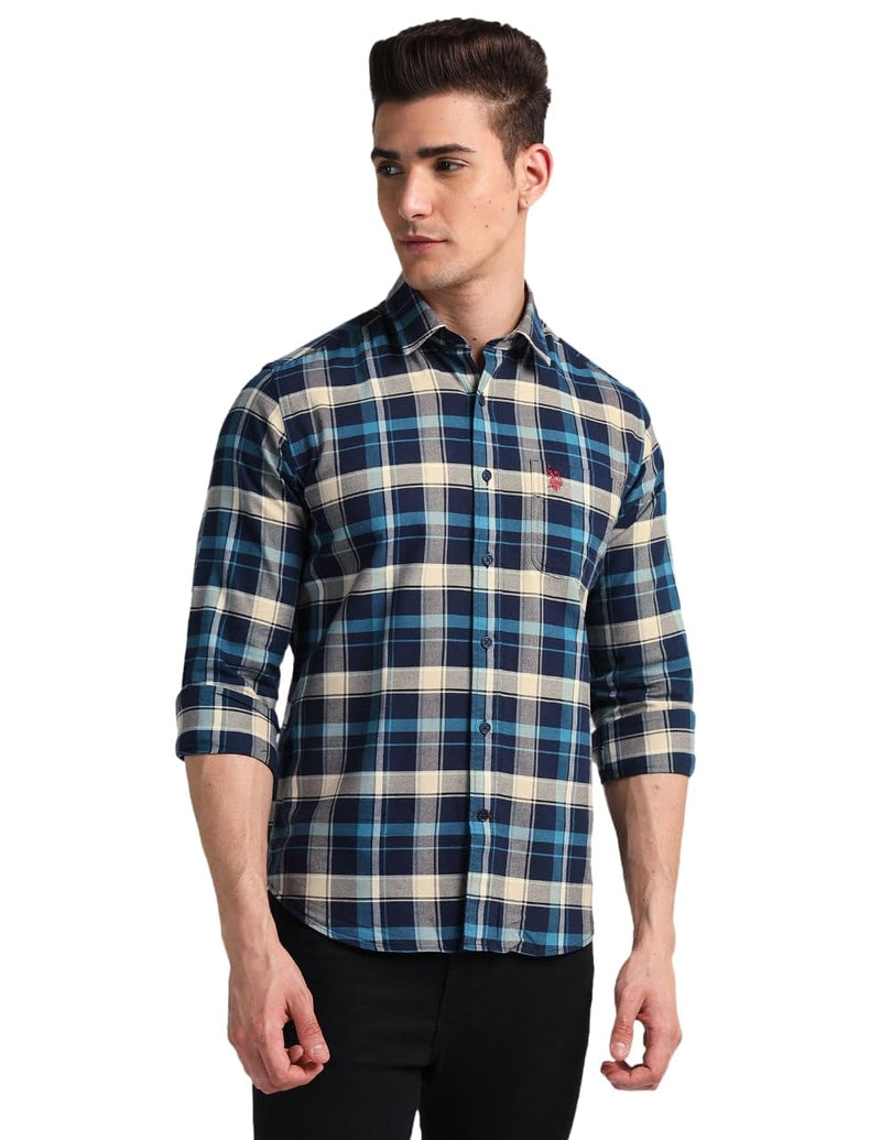 U.S. POLO ASSN. Men's Checkered Slim Fit Shirt (UDSHTO1138_Navy