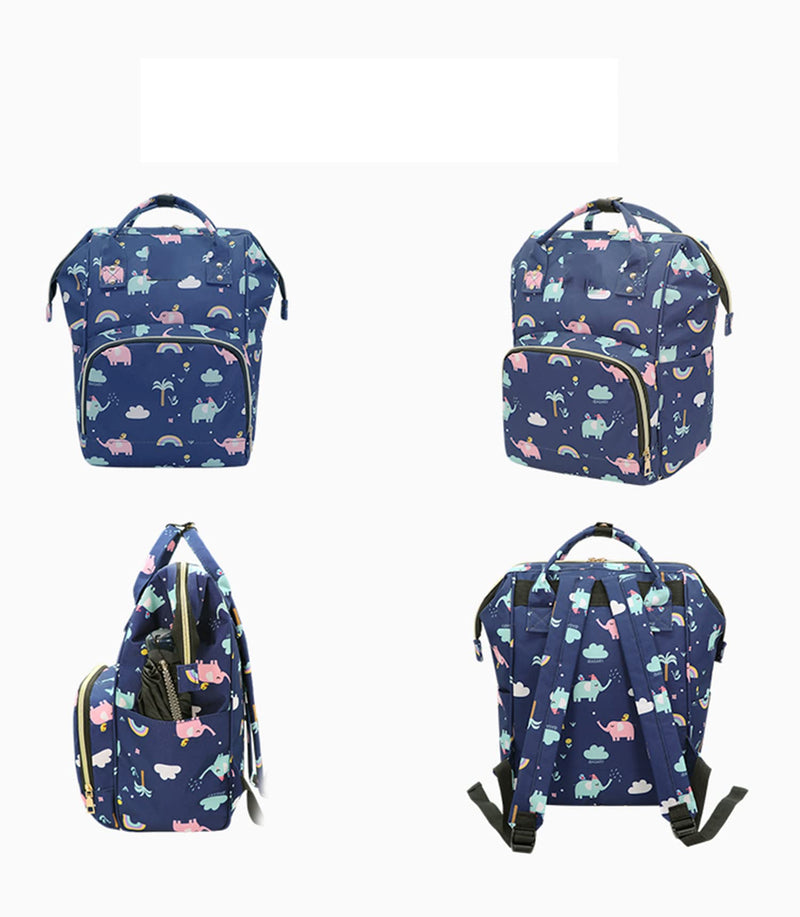 House of Quirk Baby Diaper Bag Blue Maternity Backpack (Dark Blue Elephant)