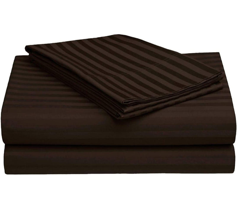 MUKESH HANDICRAFTS Cotton Striped 300 Tc Single Bedsheet/Flat Sheet with 1 Pillow Covers -60x90 inch (Chocolate Brown)