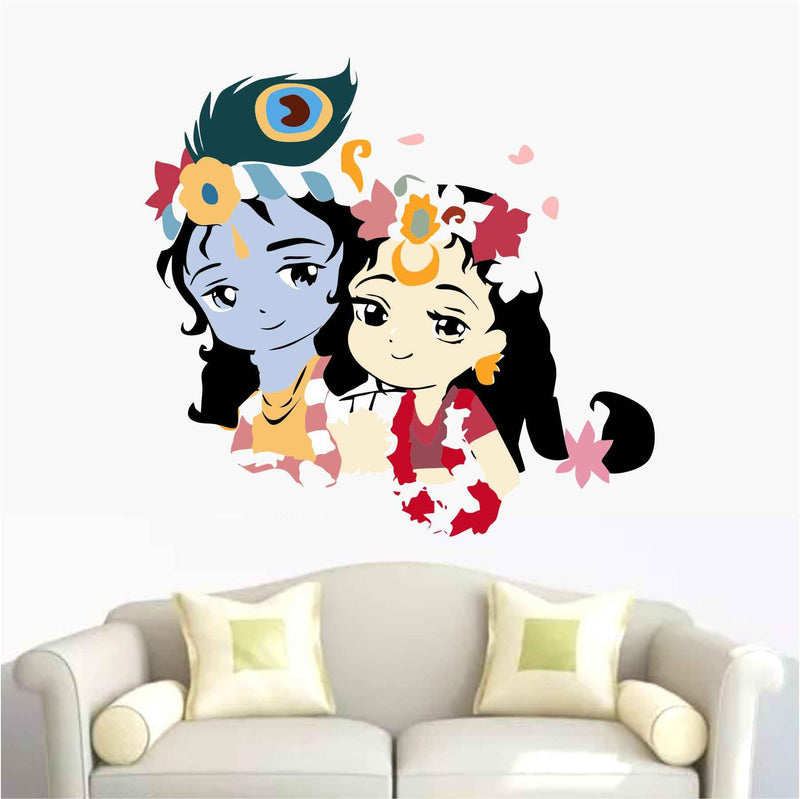 Wall Attraction Radha Krishna Cute Wall Sticker & Mural Sticker for Wall Size - 58x53cm NBD26