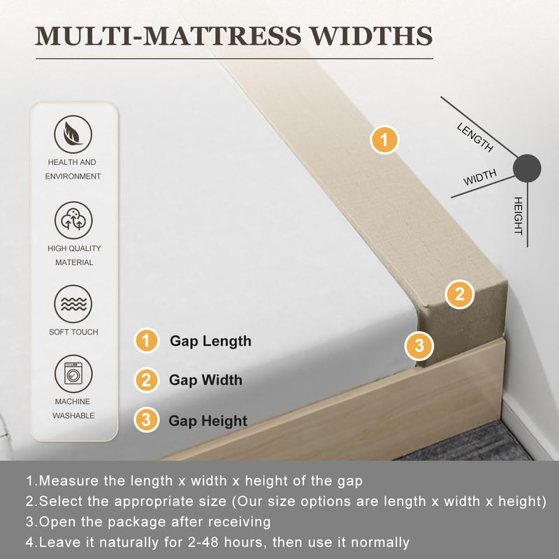 Mattress Extender for Twin/Twin XL/Queen/King Bed, Bed Gap/Space/Crack Filler Between Headboard and Mattress or Wall, High-Density Foam with Removable Cover(Beige-LxWxH-54 * 6 * 10in)