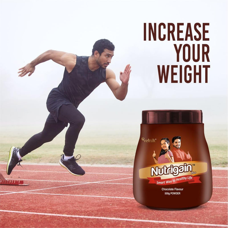 Nutrigain Plus Ayurvedic Weight Gainer Supplement Powder for Men Women and Adults with Natural Ingredients to Improve Stamina, Appetite and Overall Wellness 500 gm (Chocolate Flavour)