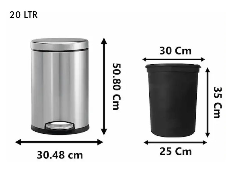 King International Stainless Steel Plain Pedal Dustbin with Bucket And Bucket , Bathroom, Outdoor, Indoor, Kitchen, Bedroom, Office, Bathroom With Lid - 12X20 Inches 20 LTR