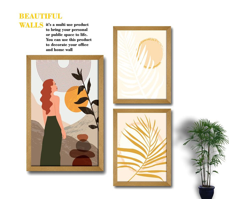 SAF paintings Set of 3 Modern Art Premium Brown frame painting for Wall Decoration SA-B18M1K2