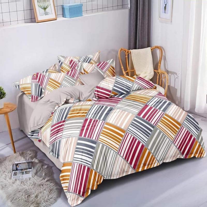 Amvy Creation 160TC Prime Collection Glace Cotton Supersoft Printed Double Bedsheet with 2 Matching Pillow Covers (Multicolour) Size 90 x 90 Inch - Multi Lines