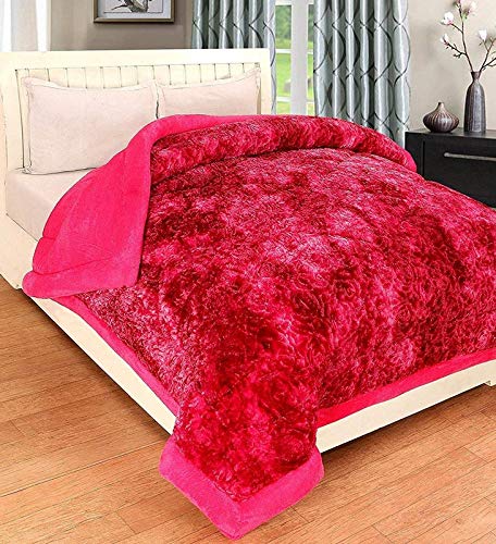 PEPONI spcl Holi Discount 4.8 Kg Floral Super Shine Microfiber Embossed Double Bed Quilt/Rajai, (Pink, 350 GSM Fibre) with Packing Bag