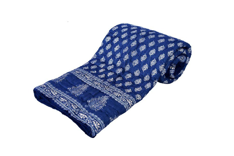 NAMASTE INDIA Cotton asthani Print Navy Blue Jaipuri Single Bed Quilt Razai ai Dohar AC-Blanket