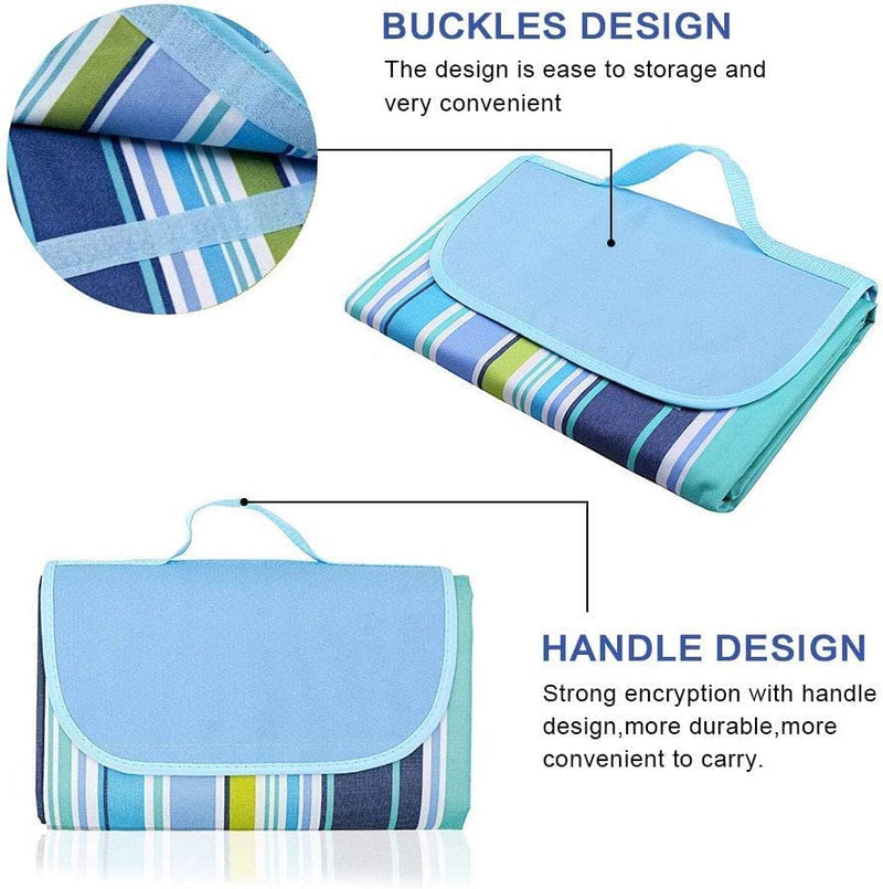 KOMRID Picnic Beach Camping Blankets, Outdoor Picnic Mat for Family, Beach, Park, Travel, Camping, Hiking and Music Festivals with Bags(57" x 79") (Blue)