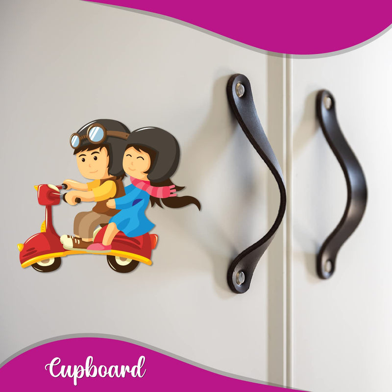 Bhai Please Couple Scooter Ride Wooden Fridge Magnet (Pack of 1) Valentine, Anniversary, Couple, Wedding And Love Gift And Decoration - Gift For Couple, Lovers, Him - Her, Men - Women