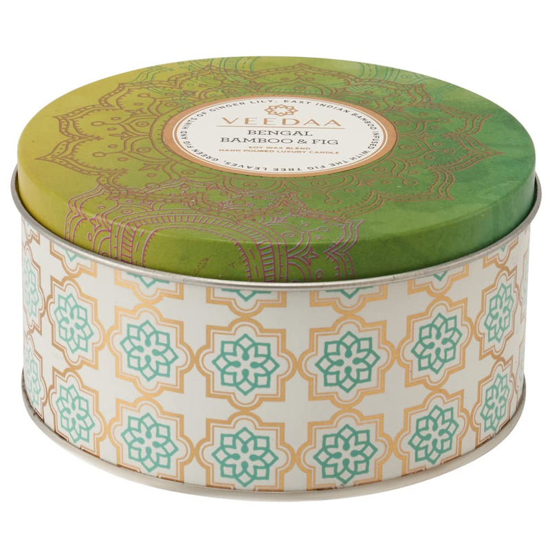 VEEDAA Bengal Bamboo & Fig Soy Wax 3 Wick Tin Scented Candle (Burns 40 Hours)