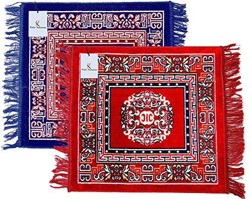 Kuber Industries Traditional Carpet/Pooja Mat Square Shape & Soft Velvet Material Maditation Prayer Mat Size 60 X 60 Cm,Pack Of 2 (Blue & Red), Large Rectangle, 60 centimeters