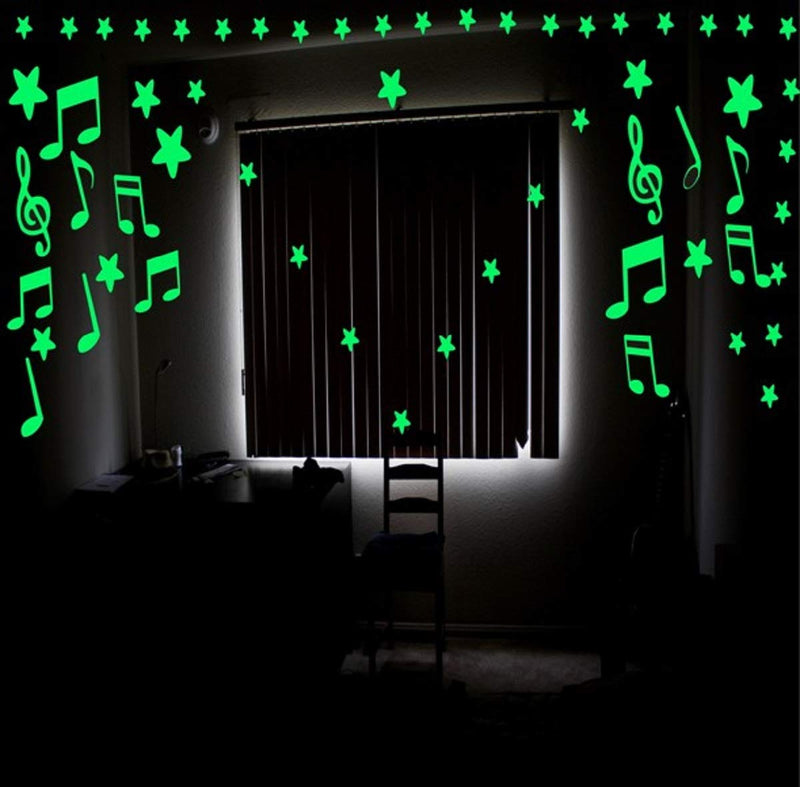 DreamKraft Monk Wish Romantic Ambience of Glowing Music Notes Green Glow in The Dark Home Room Decoratation Wall Sticker