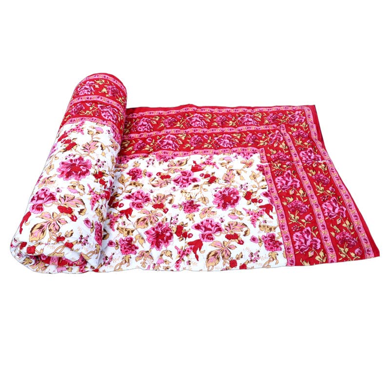 THROW KING Single Bed Jaipuri Cotton Razai Blanket Ac Quilt Soft Light Weight Rajasthani Traditional Cotton Comforter (Maroon, Pack of 1)