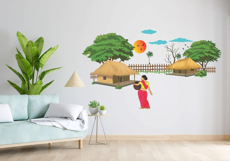 Rajasthani Village,Rajasthni Women Wall Sticker For Home Decor Size[ 76X46 ]Cm