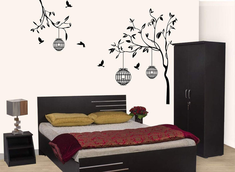 Free Bird Case Black Self Adhesive VinylWaterproof Decorative Wall Stickers for Hall, Bedroom, Kitchen and Furniture