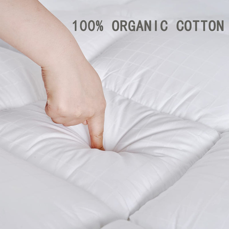 YZ HOMTEX Twin 2 Inch Soft Plush Pillow Top Mattress Cover, White, 400TC Cotton, Breathable, Washable, Pillow Top