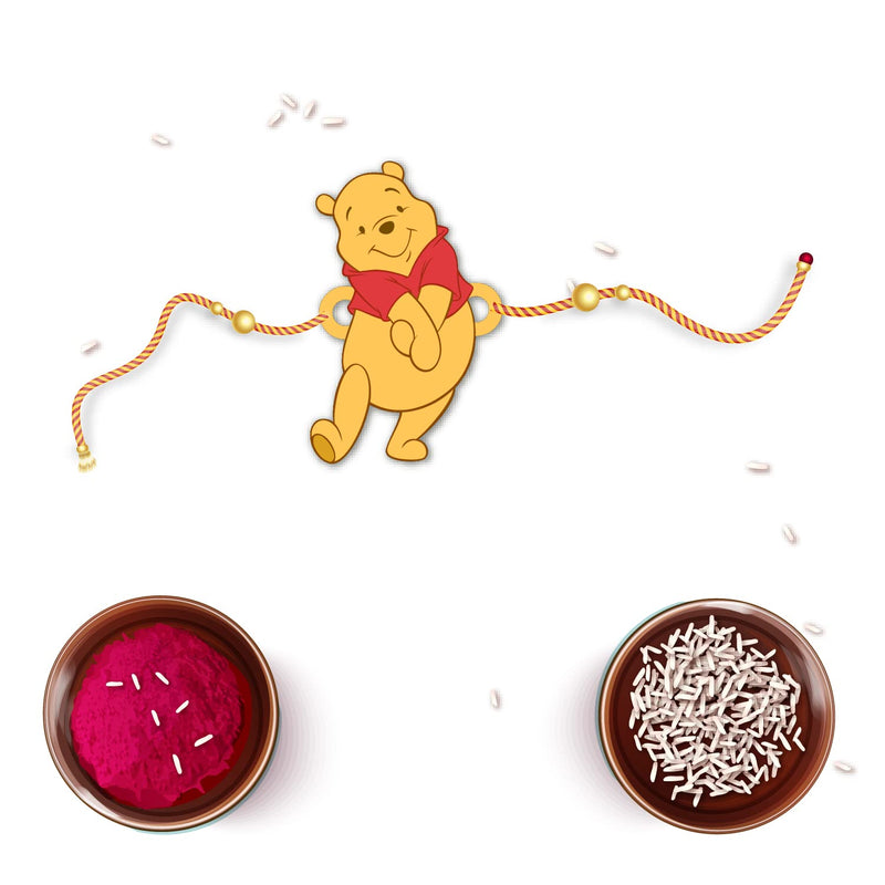 Bhai Please Winnie Pooh Rakhi with Brother is Superhero Fridge Magnet (Gift Combo for Bhai/Bhaiya) | Set of 1 pc Rakhi with Roli- Chawal and Fridge Magnet | With Raksha Bandhan Greetings