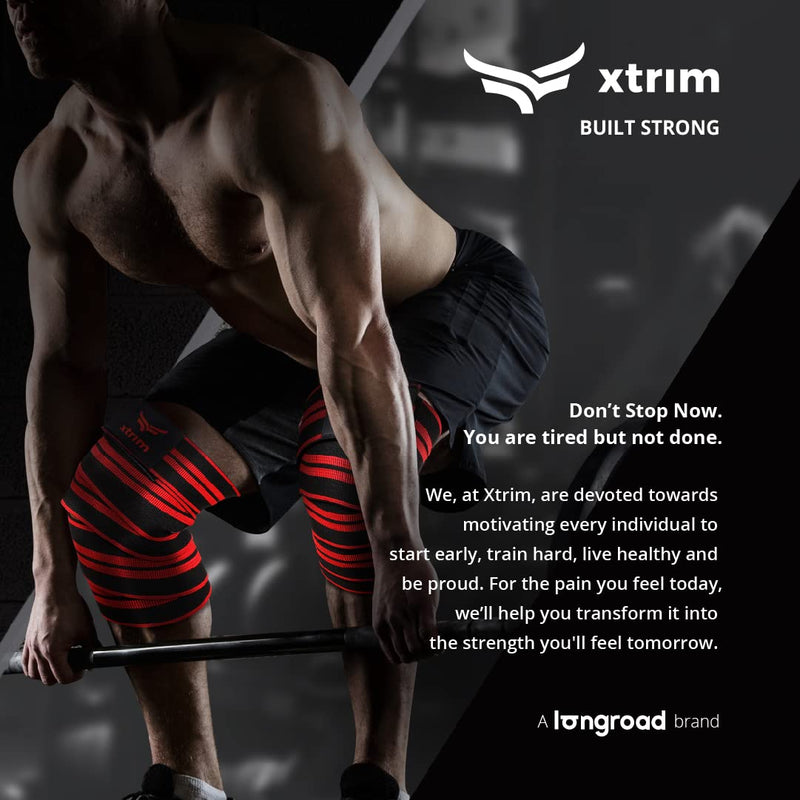 XTRIM Knee Support for Men - Knee Wraps - Knee Stabilizer - Unisex Knee Bands for Sports, Squats, and Heavy Lifting, Washable Fabric (2 Meters Long, Set of 2, Red)