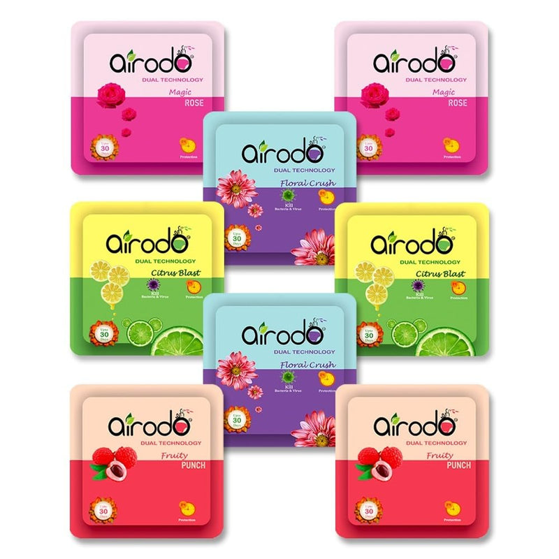 AIRODO Air Freshener Power Pocket Gel For Bathroom and Toilet, Fragrance Booster, Lasts Upto 30 Days Assorted Mix Scents Pack of 8 Refill (8 x 10 g)