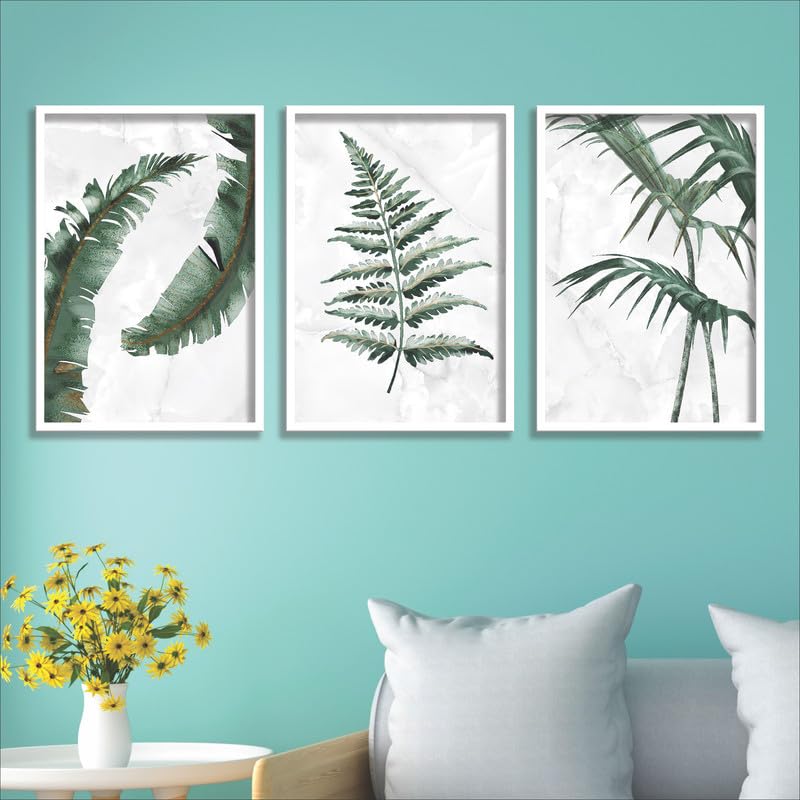 SAF paintings Set of 3 Green Tropical Leaves Wall Painting for Home Decoration SA-WHITEMX33519