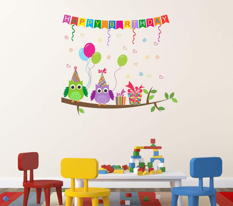 Asmi Collections Happy Birthday Wall Stickers Owls on a Branch