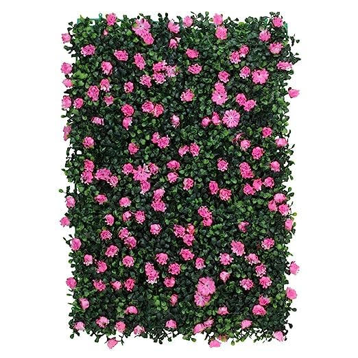 SUPER GELINGEN Plastic Nature'S Tapestry: Lush Artificial Garden Wall Mats With Leaves And Flowers For Vertical Décor And Garden Enhancement (Pink)