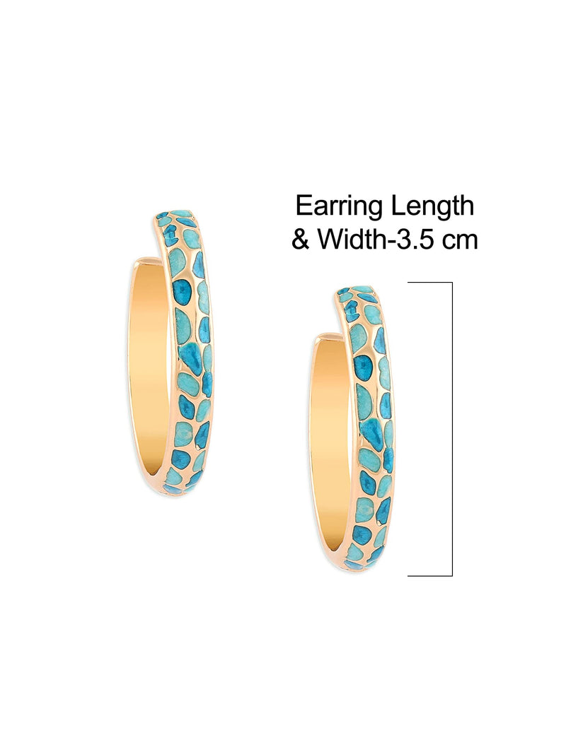 Zaveri Pearls Turquoise Blue Enamelled Contemporary Yellow Gold Semi Hoop Earring For Women-ZPFK14470