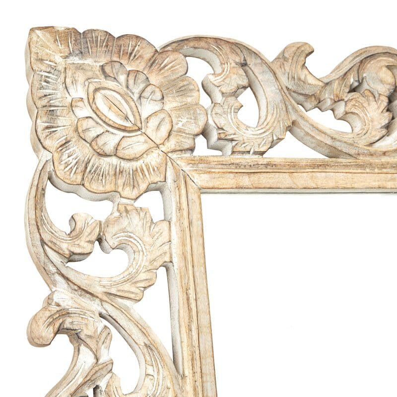 THE SARA ENTERPRISES Royal Wood Design Big Mirror Framre Wood Hand Carving Colour White Antique Size (36 X 72) Inch Only Frame with Out Mirror