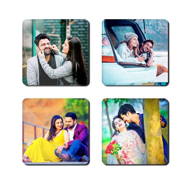 Deep Print Customized Photo Fridge Magnets (Set of 4) Glass Finish with Sparkle Effect || 3 X 3 Inch