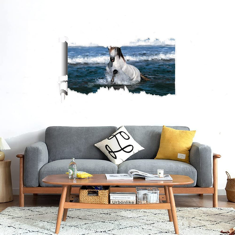 GADGETS WRAP Printed Wall Decal Sticker Scratched Paper Style Wall Decal (90cm x 50cm) - White Horse Running in Water