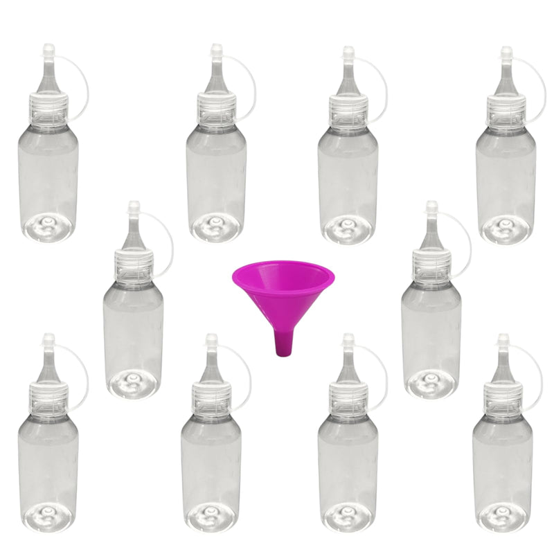 ZWIK.shop Rangoli Plastic Empty powder Bottle with Transparent Nozzle, 150g Capacity Pack of 10 Refillable Squeeze Bottles with Funnel, Ideal Crafting, Art Festival Decorations, Storage