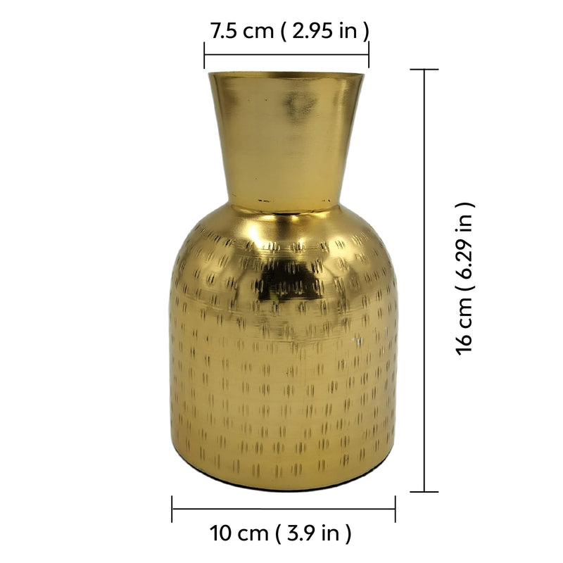 10Club Hammered Gold Metal Vase | Elegant Flower Vase for Home Decor | Unbreakable (H - 6.2 inch, 230 Grams) - 1Pc (without Flower) - Ideal for Gifting