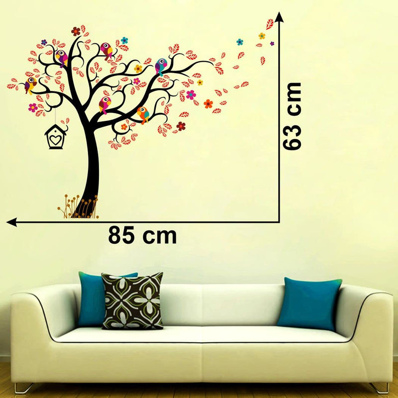 Divine Printry Tree with Leaf and Birds Wall Sticker Size - (85 * 63) cm - (DP0000426L)