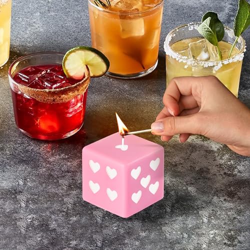 6sisc Pink White Heart Dice Candle Danish Pastel Room Decor Aesthetic Pine Fragrance Natural Soy Wax Handmade Aromatherapy Candles Desk Art Decoration Gift for Home Bedroom Supplies 2 x 2 in