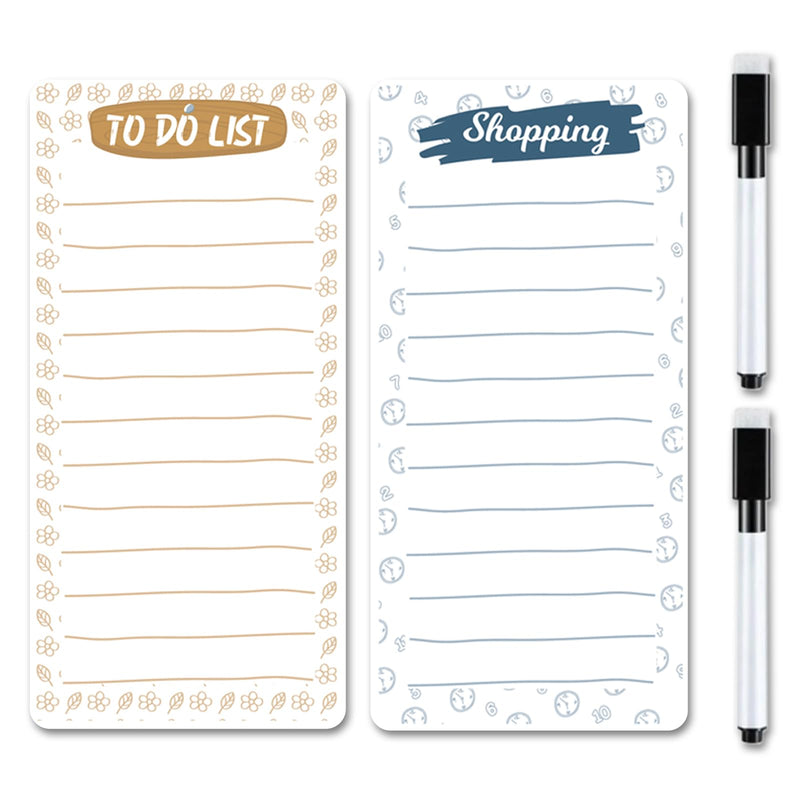 Windup Magnetic to Do List Shopping List Combo– Reusable Dry-Erase - Free Magnetic Marker Pen -Set A