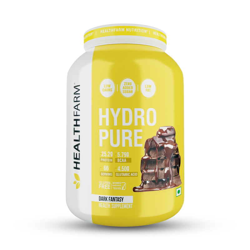 Healthfarm Hydrolysed Hydro Pure Whey protein,25g Protein 11.7g EAAS 5.35g BCAA 4.60g Glutamine (DARK FANTASY)