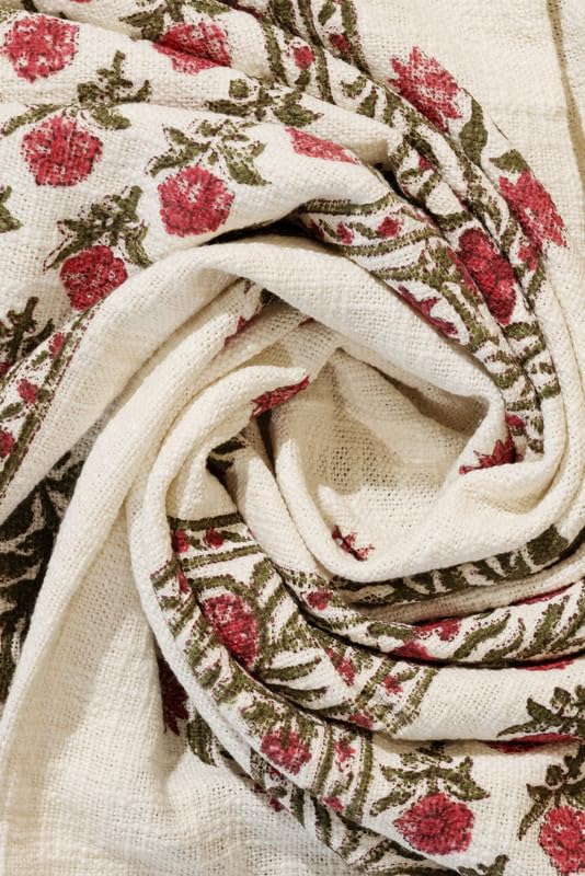 Ayuda Homes Rose Pure Cotton Blanket|180x130 CM / 50x70 in Hand-Woven Cotton Throw | Elegant Cotton Blanket for Picnic Dates & Home Décor - Beige (Pack of 1)