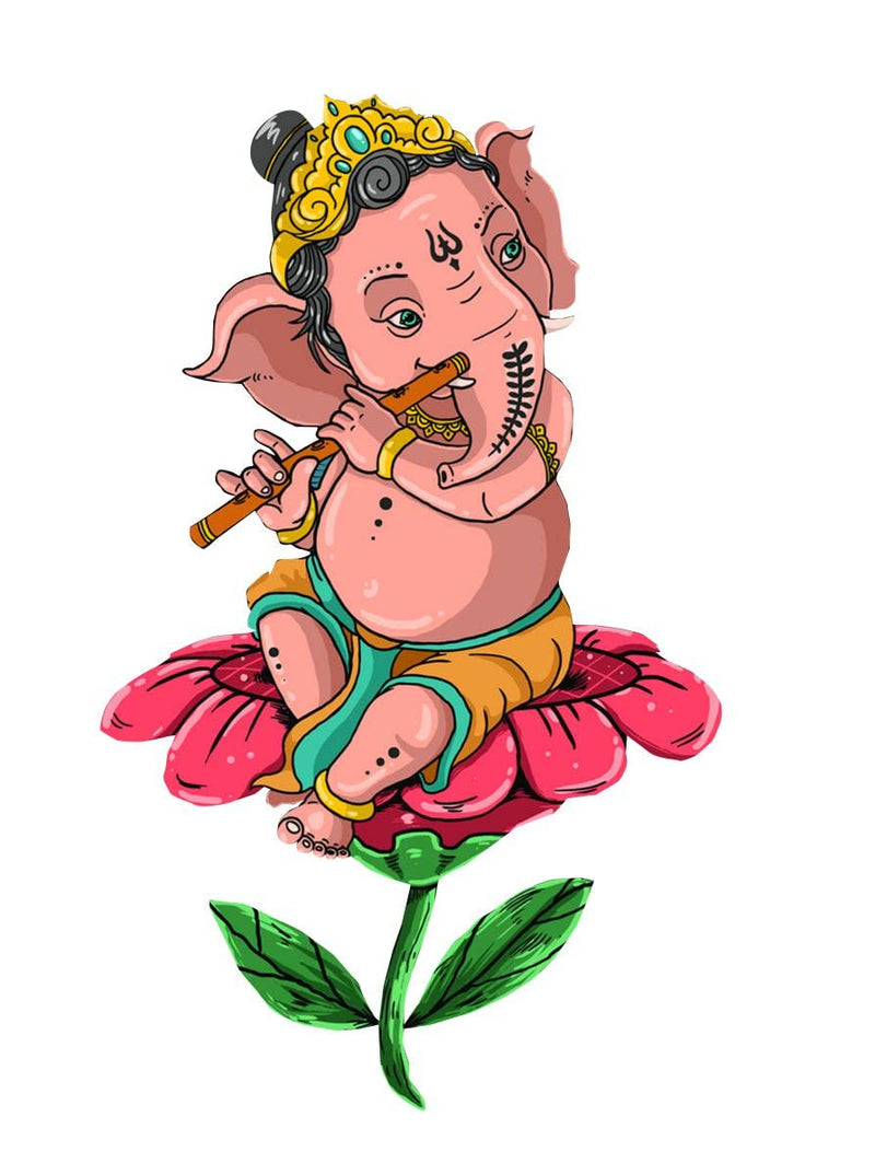 Decor Kraft Ganesh Ji With Flower Wall Sticker & Decal,Size- 58 Cm X 45 Cm,Religious