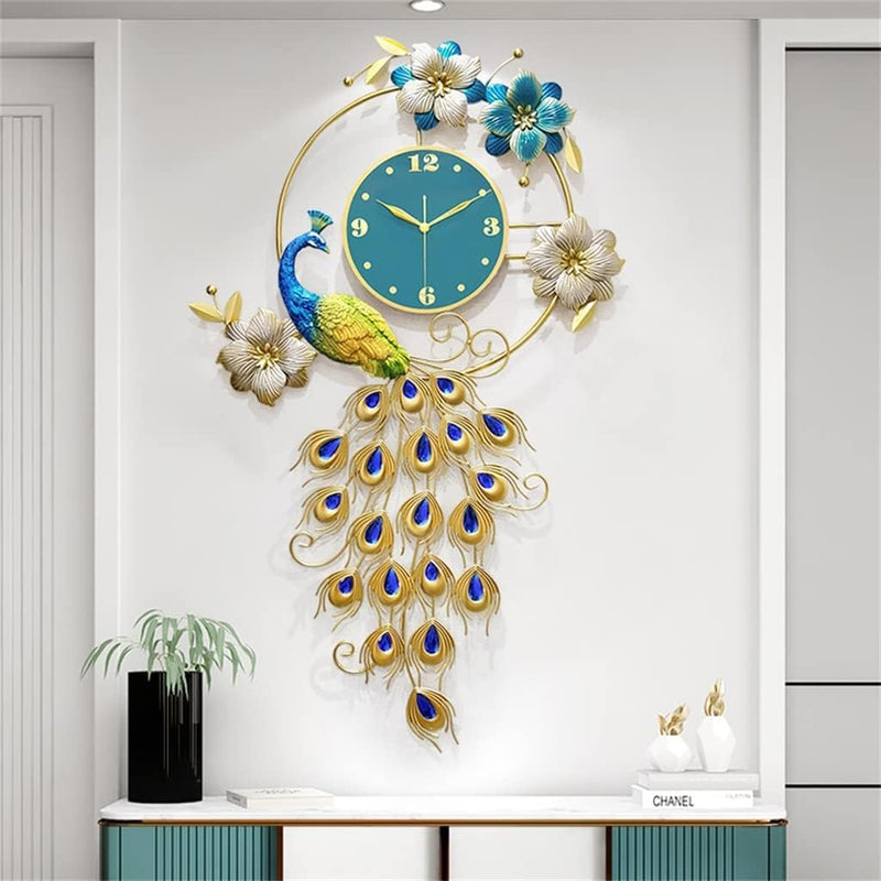 EKYLIP Peacock Digital Wall Clocks Large Decorative, Big Clock For Wall Living Room Decor, European Style Peacock Wall Clock Crystal Luxury Clock Creative Personality Modern(62X102Cm)