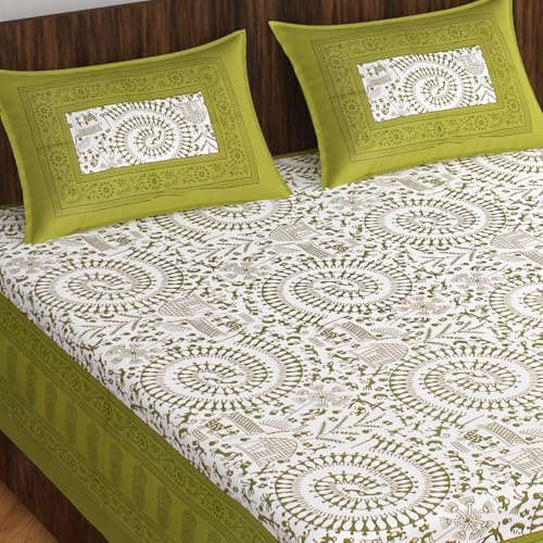 Printed Cotton Double Bedsheet with 2 Pillow Covers (Sanganeri Print)