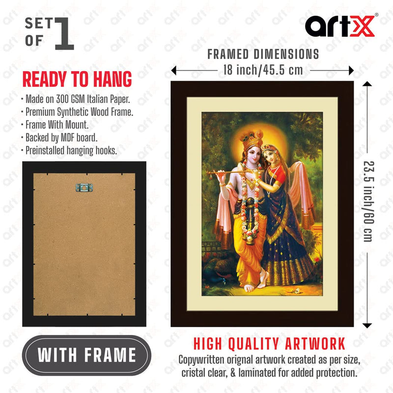 ArtX Wood Bhagwan Radha Krishna Traditional Indian Multicolor Framed Painting Prt (Axh0136-Rdk)