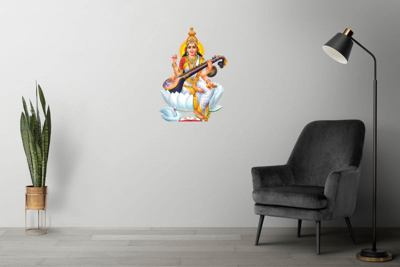 Ruhi Decor Maa Saraswati Wall Sticker PVC Stickers Waterproof Laminated Wall Stylish for Living Room