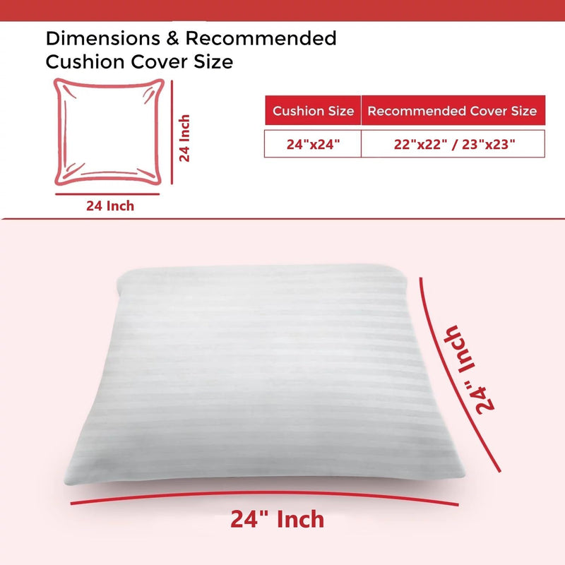 VLYSIUM Perfect Sleeper Premium 24x24 Inch Polyester Fiber Soft Square Cushion Filler for Sofa, Bed, or Chair, Pack of 2 (White)