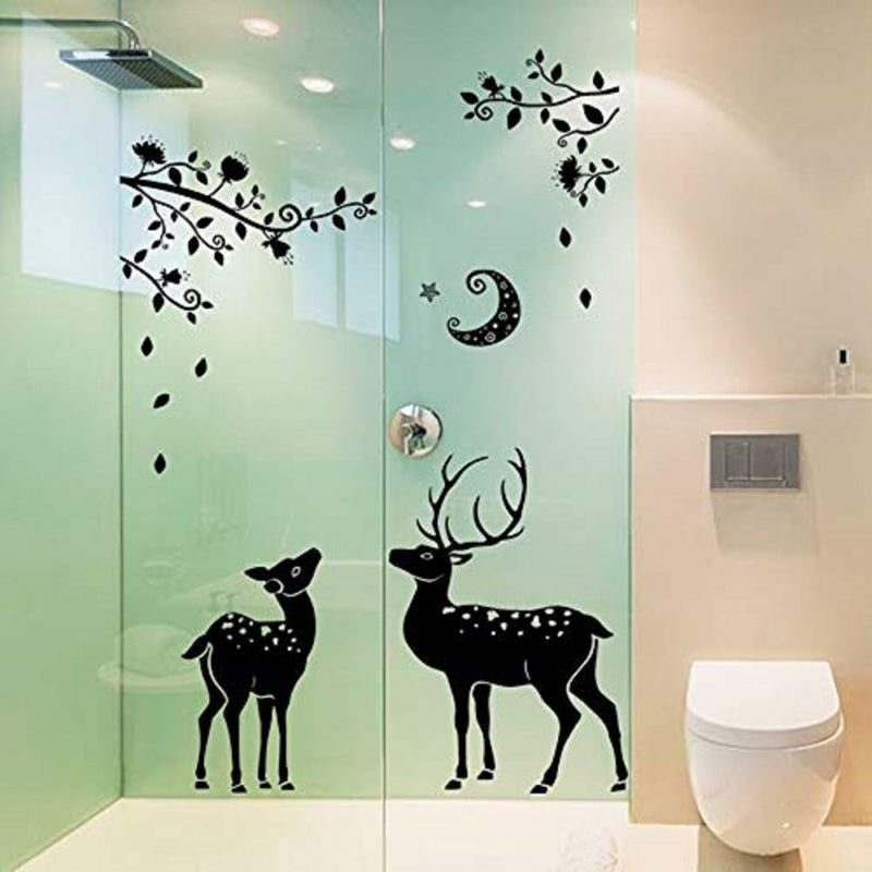 GADGETS WRAP Black Deer Leaf Design with Moon Night Stars Self Adhesive Sticker (Pack of 1)