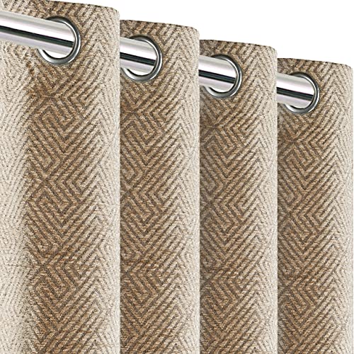 SARAL HOME EASY LIVING Saral Home Beige Pacman Chenille & Polyester Chevron Yarn Room Darkening Door & Windows Curtains - (Set Of 2, 4X7 Ft), Opaque, Grommet Curtains