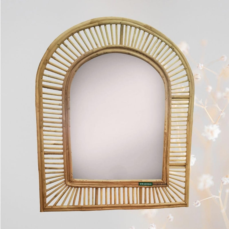 Swadeshi Bamboo Handicrafts Modern Style Rattan Wall Mirror Hanging Mirror Decorate Living Room Bedroom Entrance Office and Gift (28 inch, Framed, Rectangular) (Natural)