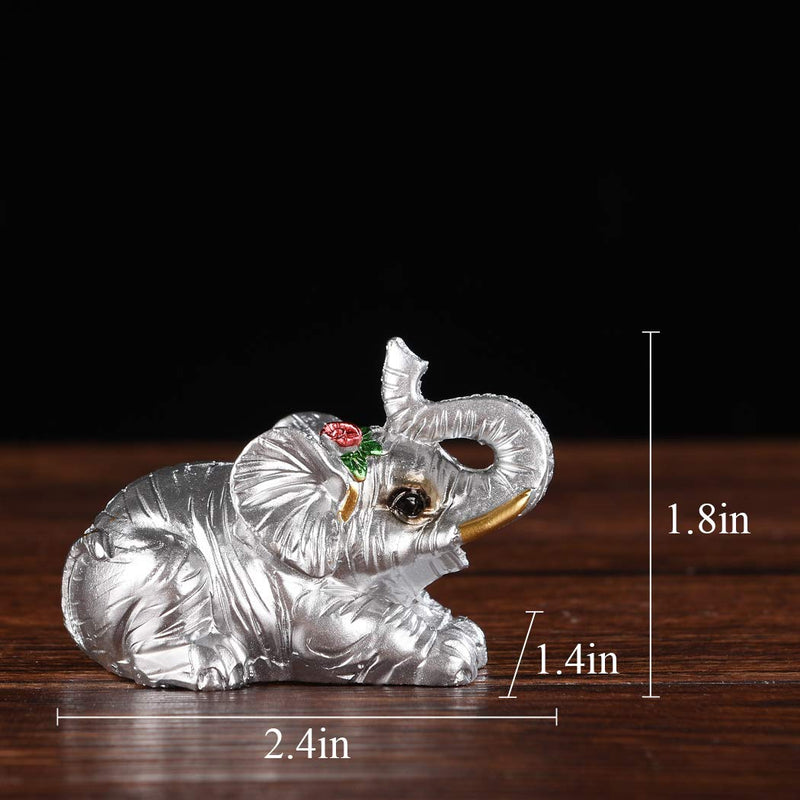 BRASSTAR Resin Statue Eight Elephants gift1.8” Home Office Feng Shui Decor Collection Spirit Animal Talisman Figurine Love Wealth Luck Gather PTZD049 (Silver)