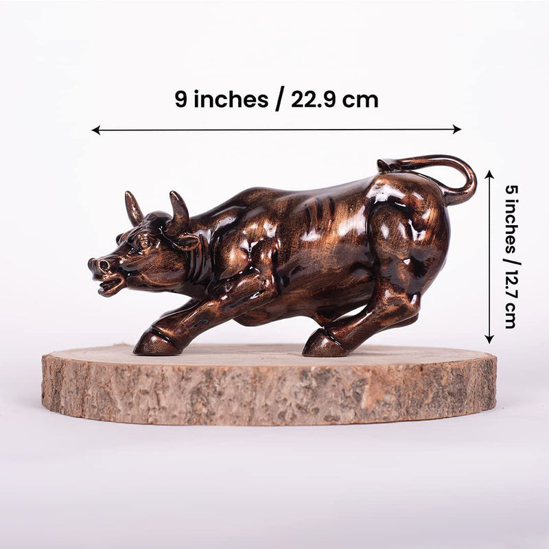 Aapki Marzi Wall Street Bull Replica - Resin Showpiece for Home Decor, 9 Inches, 0.8 Kg (Rustic Copper)